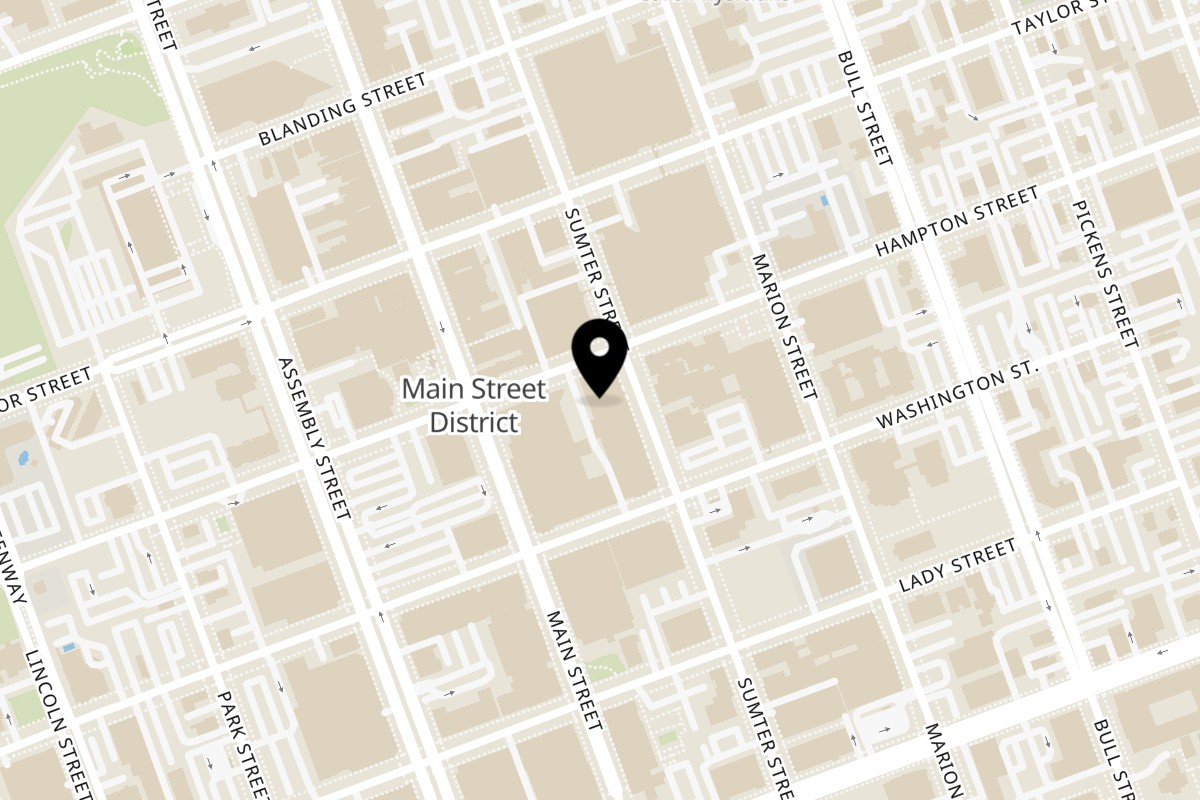 Map showing the location of Cuban Corner on 1212 Hampton St in Columbia